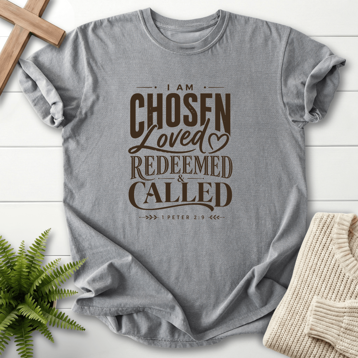 I am Chosen Graphic T-Shirt in Grey | She Wears Faith