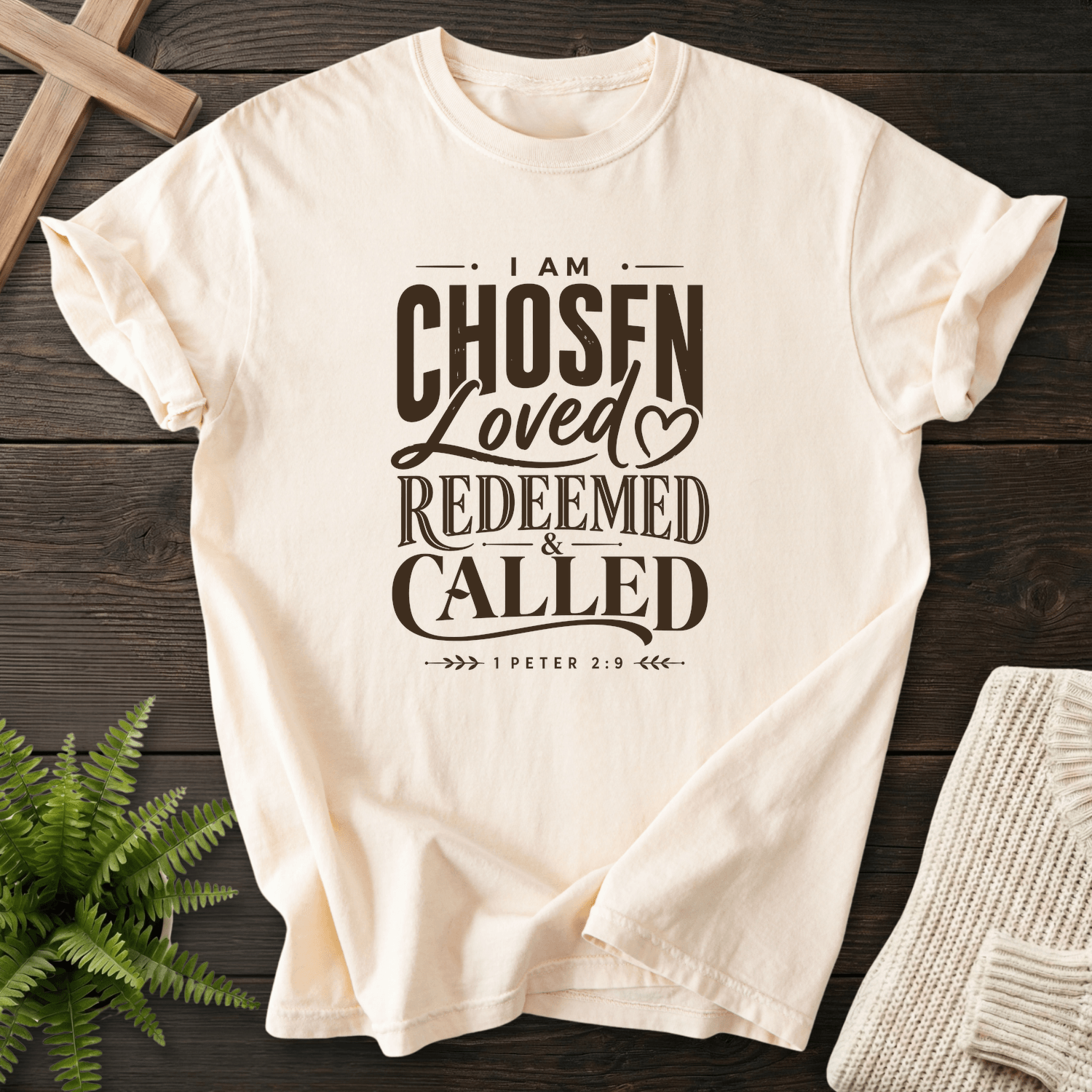 I am Chosen Graphic T-Shirt in Ivory | She Wears Faith