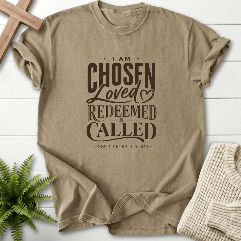 I am Chosen Graphic T-Shirt in Khaki | She Wears Faith