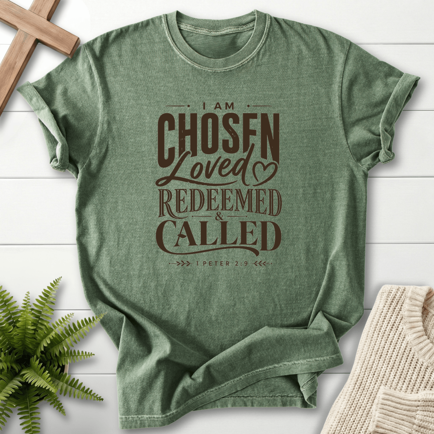 I am Chosen Graphic T-Shirt in Moss | She Wears Faith