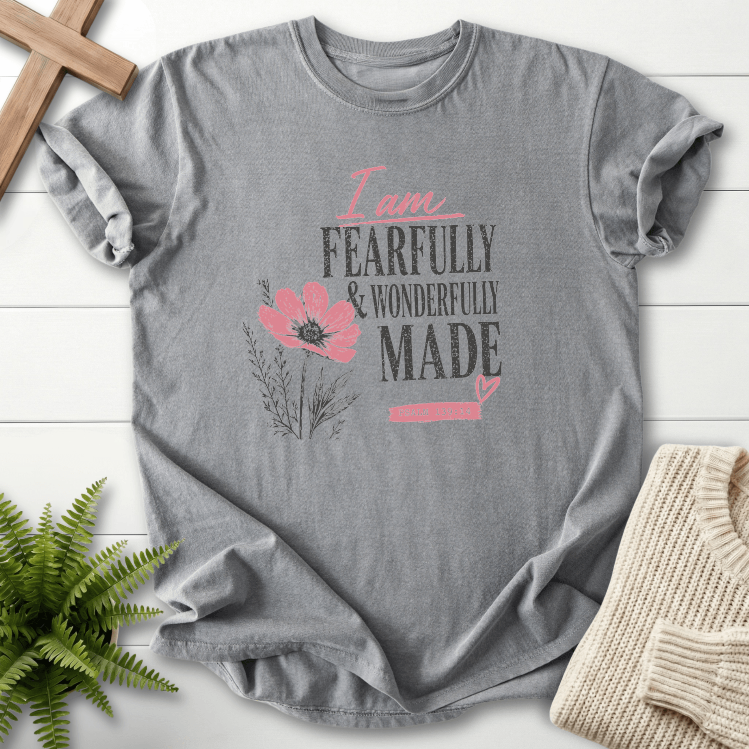 I am Fearfully Made Graphic T-Shirt in Grey | She Wears Faith