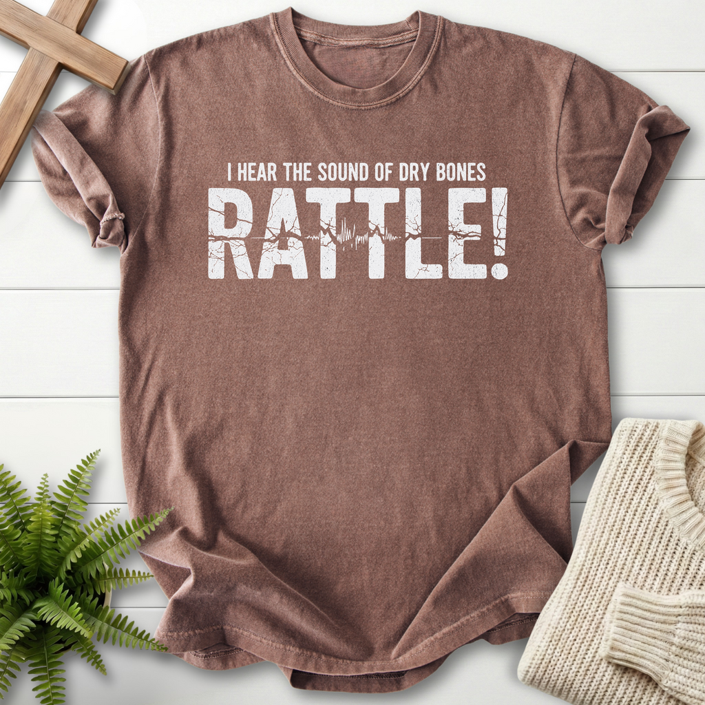 Espresso women's Christian t-shirt with distressed font and a heartbeat line through the lettering