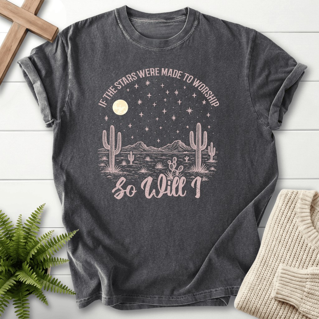 Pepper women's Christian t-shirt with a moonlit desert scene, Comfort Colors 1717