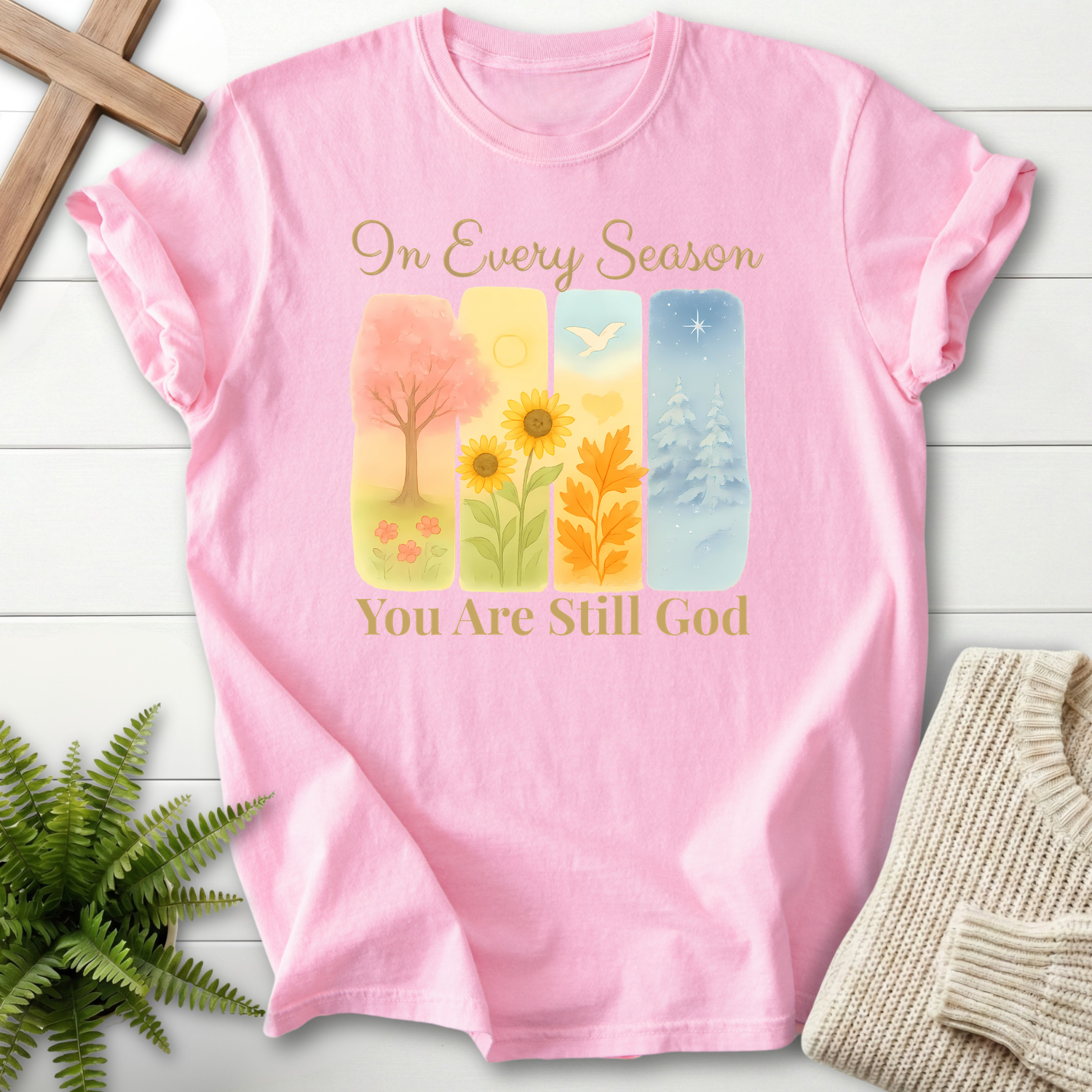 Blossom women's Christian t-shirt with colorful seasonal nature panels, Comfort Colors 1717