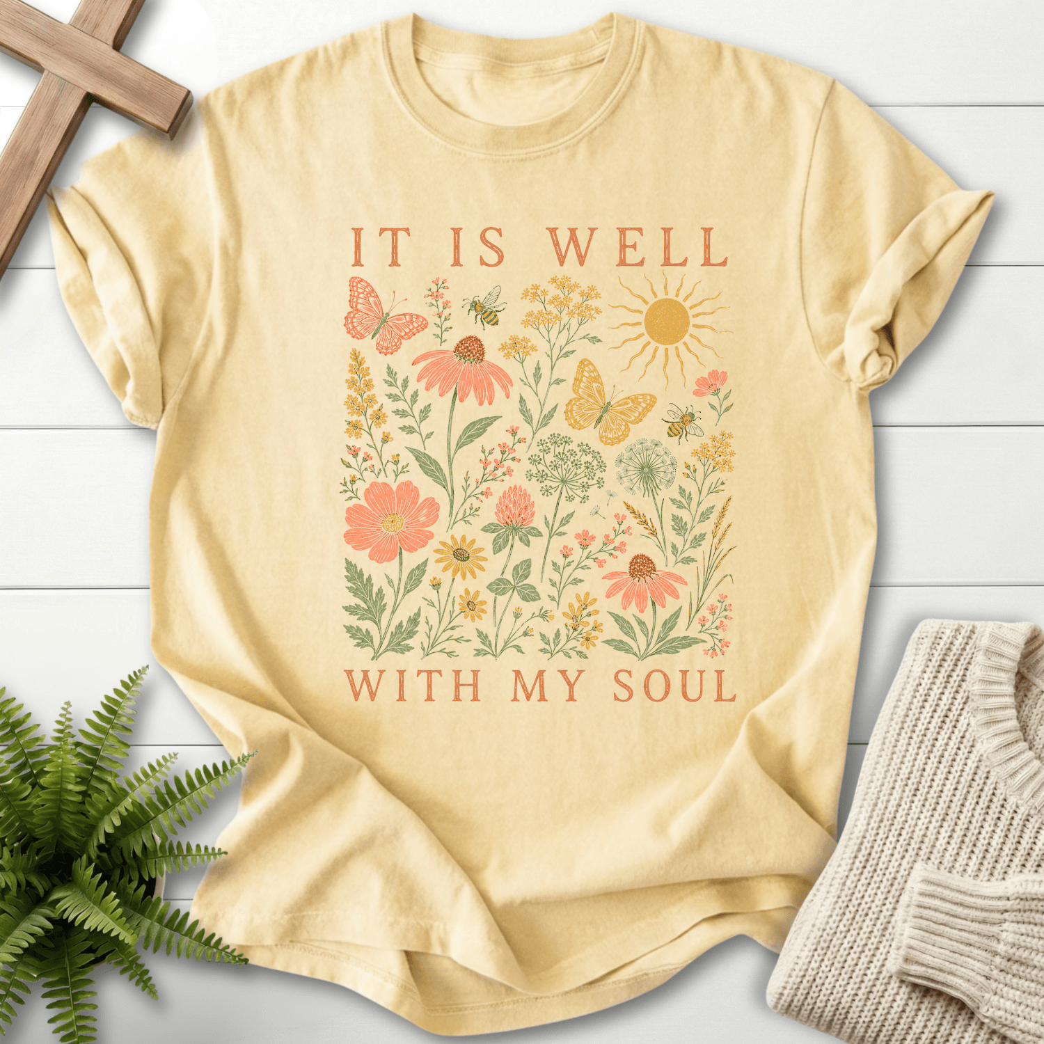 It Is Well Wildflower T-Shirt in Banana | She Wears Faith