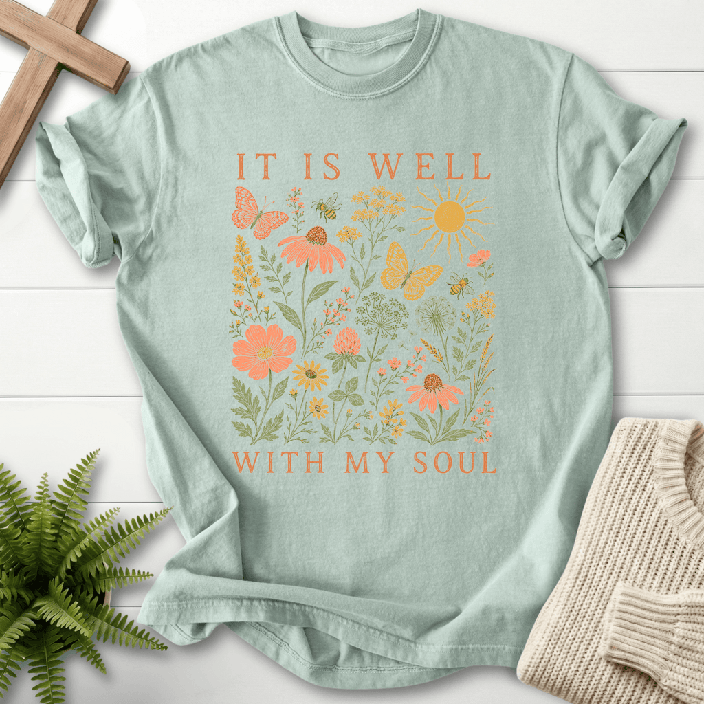 It Is Well Wildflower T-Shirt in Bay | She Wears Faith