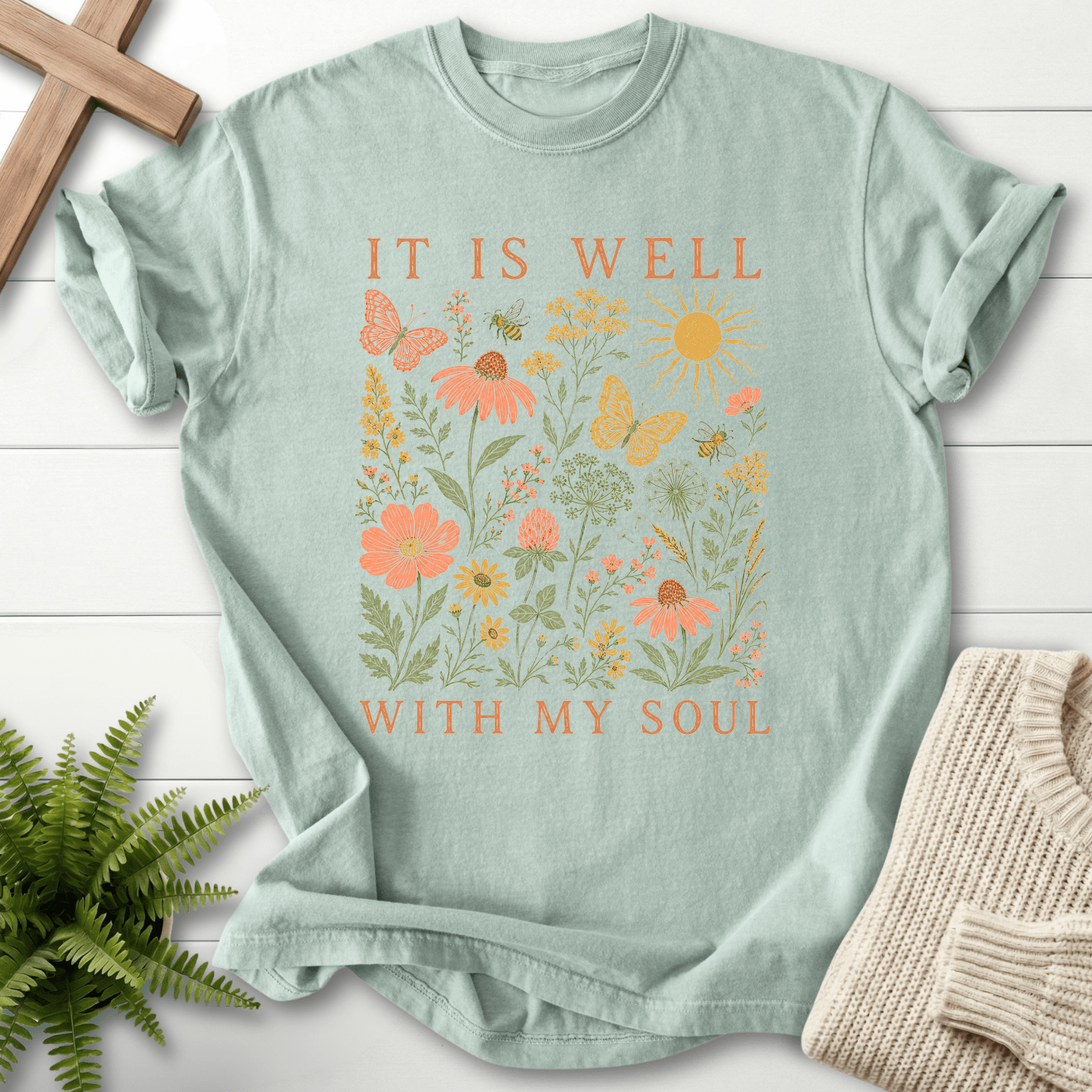 It Is Well Wildflower T-Shirt in Bay | She Wears Faith