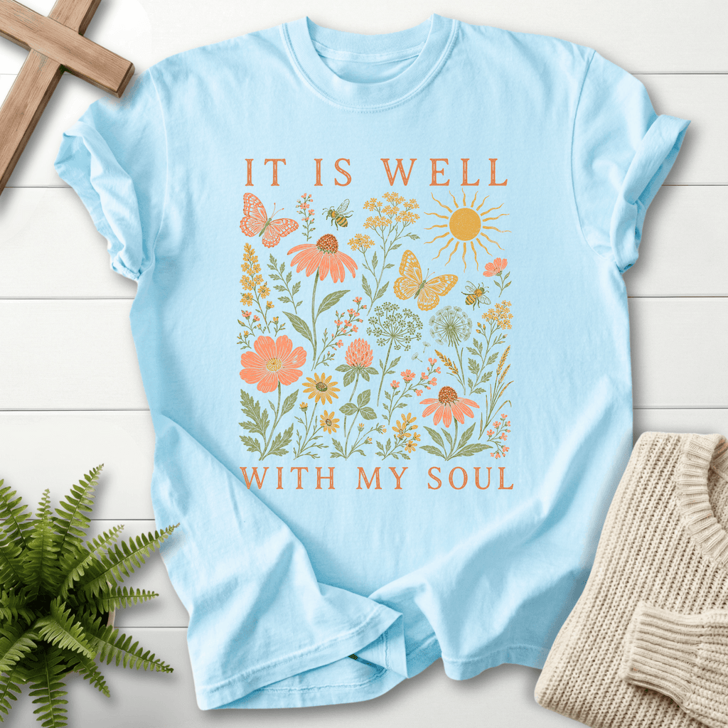 It Is Well Wildflower T-Shirt in Chambray | She Wears Faith