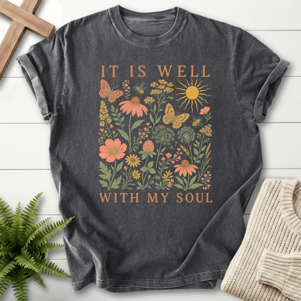 It Is Well Wildflower T-Shirt in Pepper | She Wears Faith