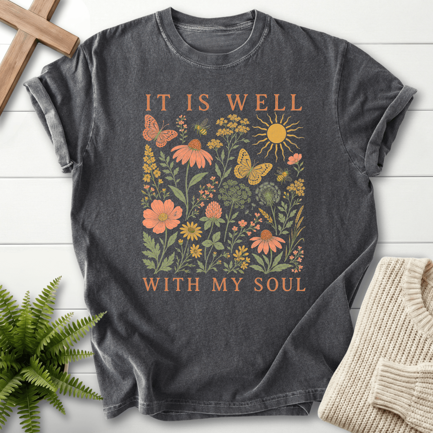 It Is Well Wildflower T-Shirt in Pepper | She Wears Faith