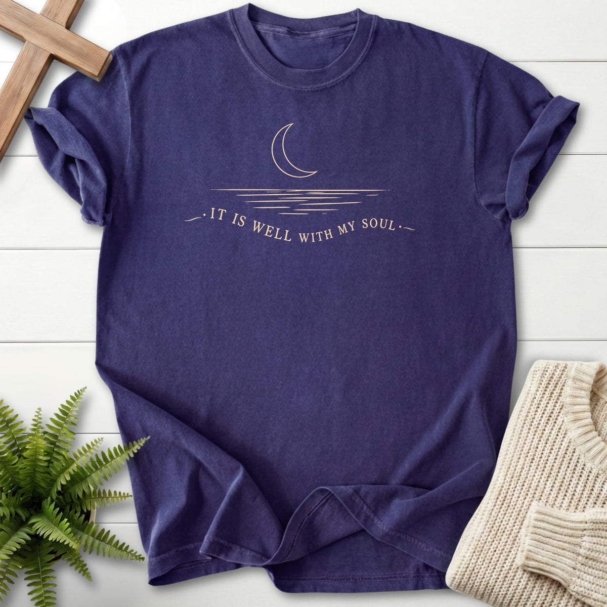 Grape It Is Well With My Soul T-shirt flat lay mockup, Christian apparel for women