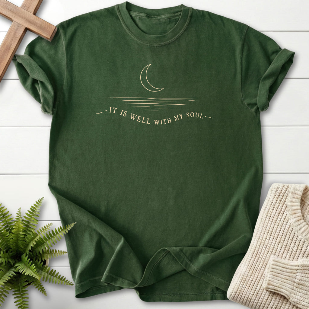 Hemp It Is Well With My Soul T-shirt flat lay mockup, Christian apparel for women