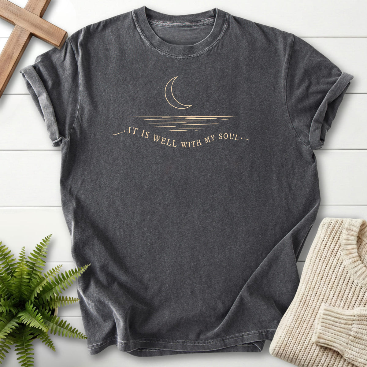 Pepper It Is Well With My Soul T-shirt flat lay mockup, Christian apparel for women