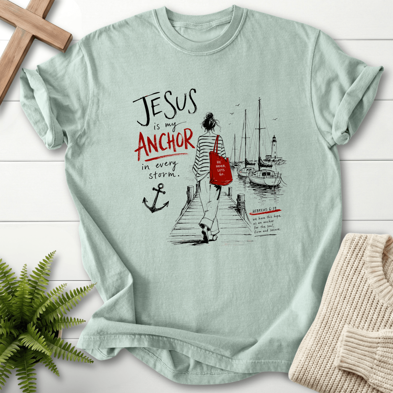 Jesus is my Anchor Hebrew 6:19 T-Shirt in Bay | She Wears Faith