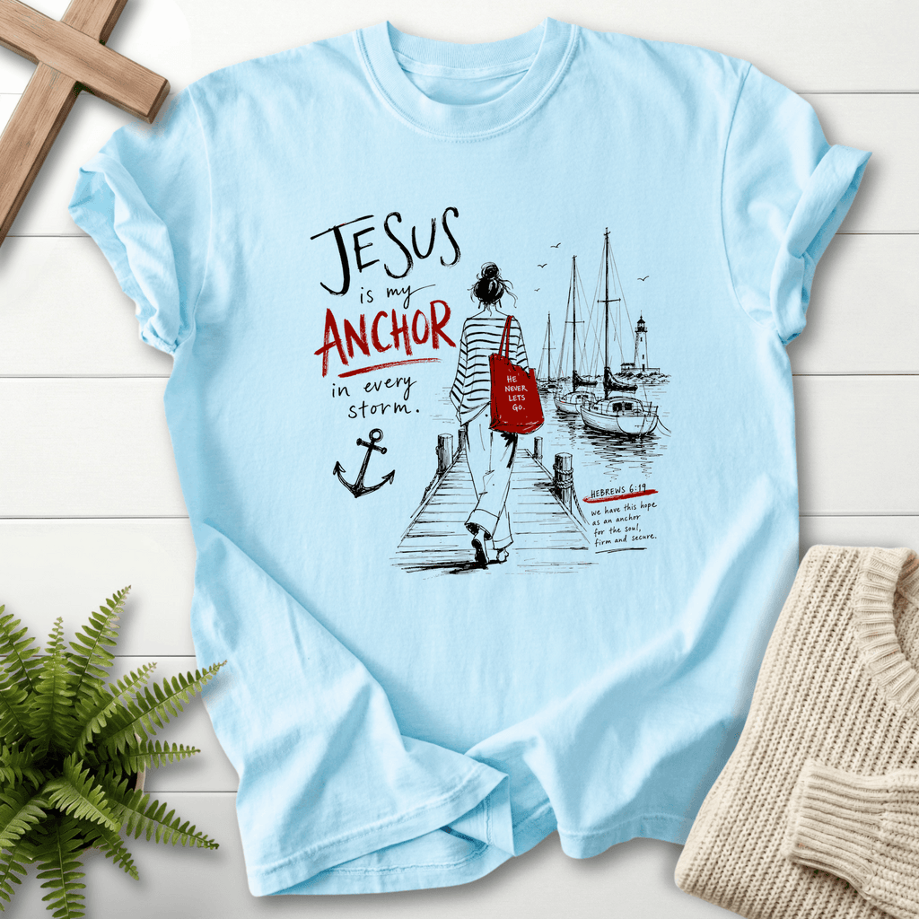 Jesus is my Anchor Hebrew 6:19 T-Shirt in Chambray | She Wears Faith