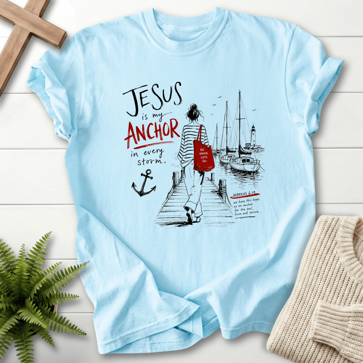 Jesus is my Anchor Hebrew 6:19 T-Shirt in Chambray | She Wears Faith