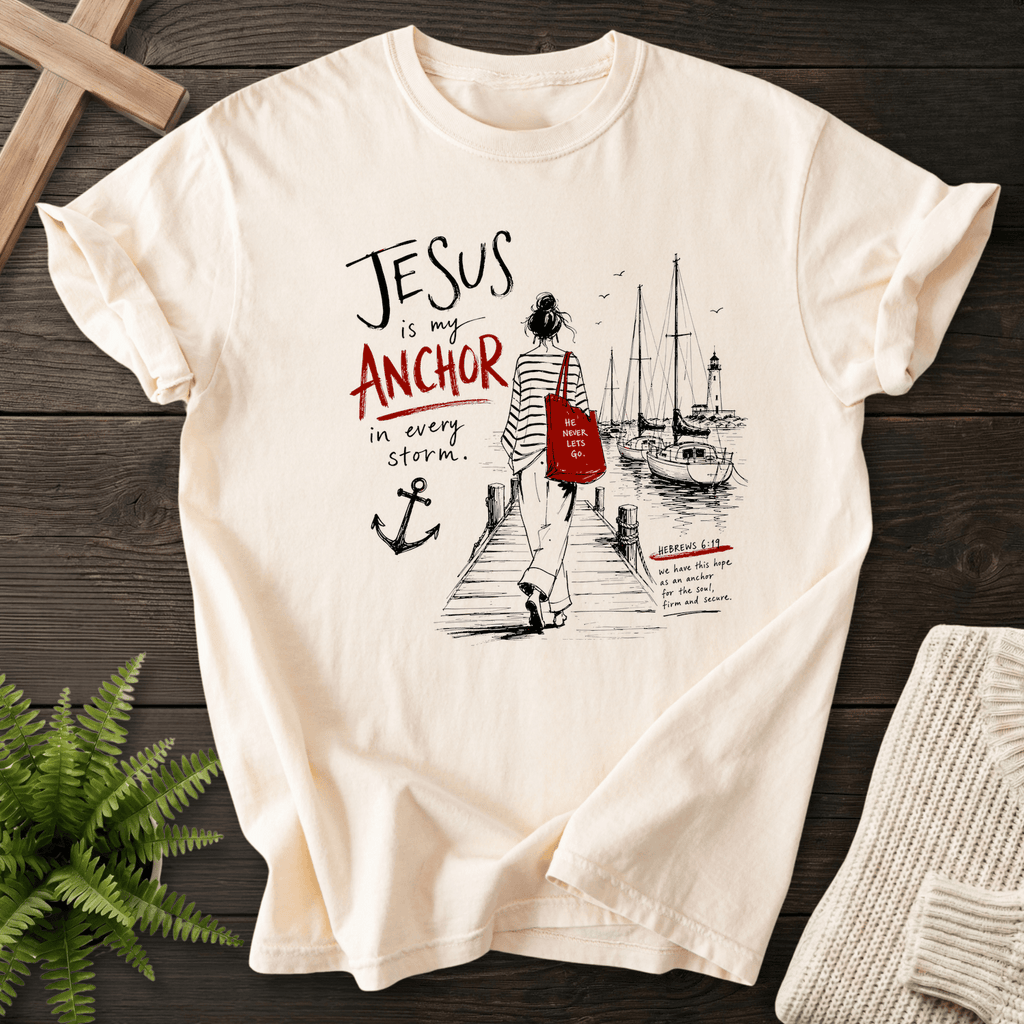 Jesus is my Anchor Hebrew 6:19 T-Shirt in Ivory | She Wears Faith