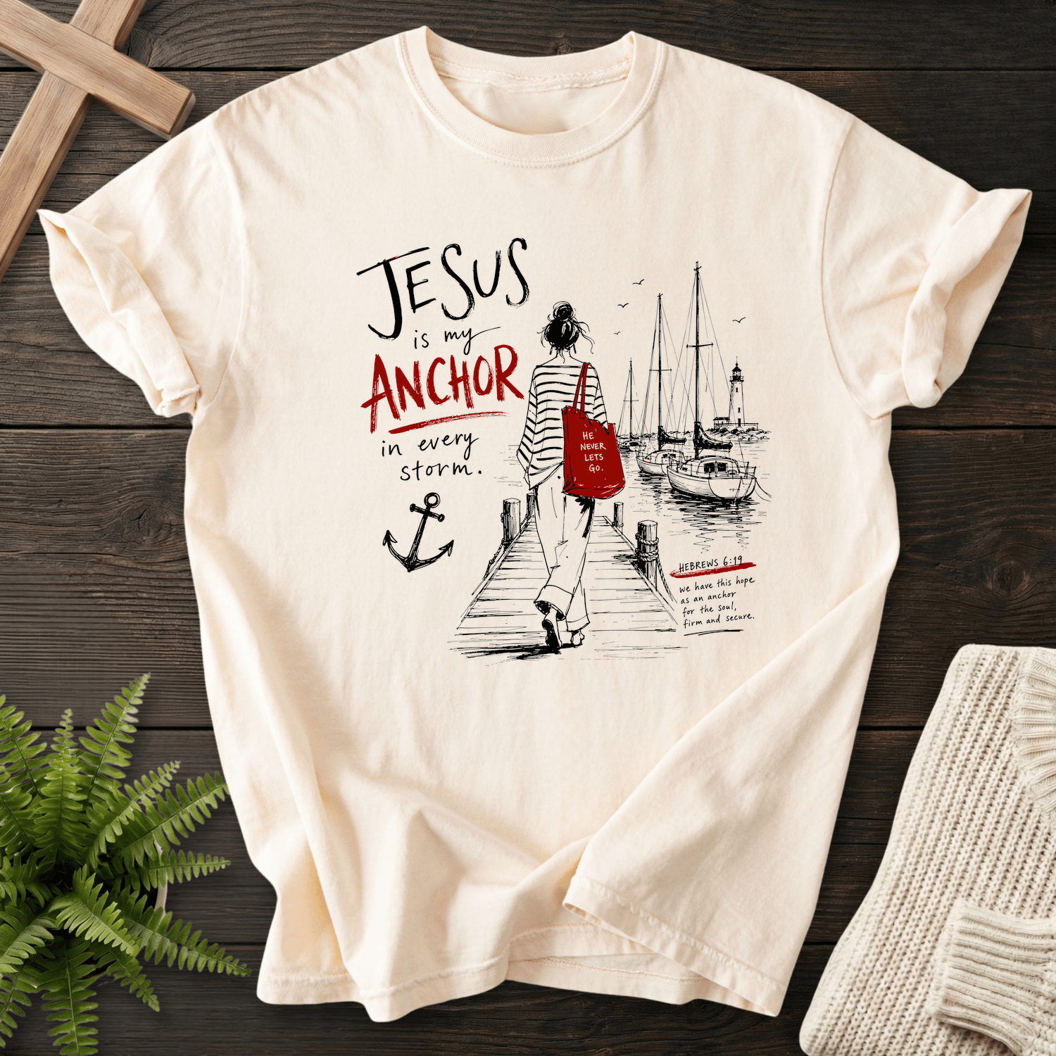 Jesus is my Anchor Hebrew 6:19 T-Shirt in Ivory | She Wears Faith