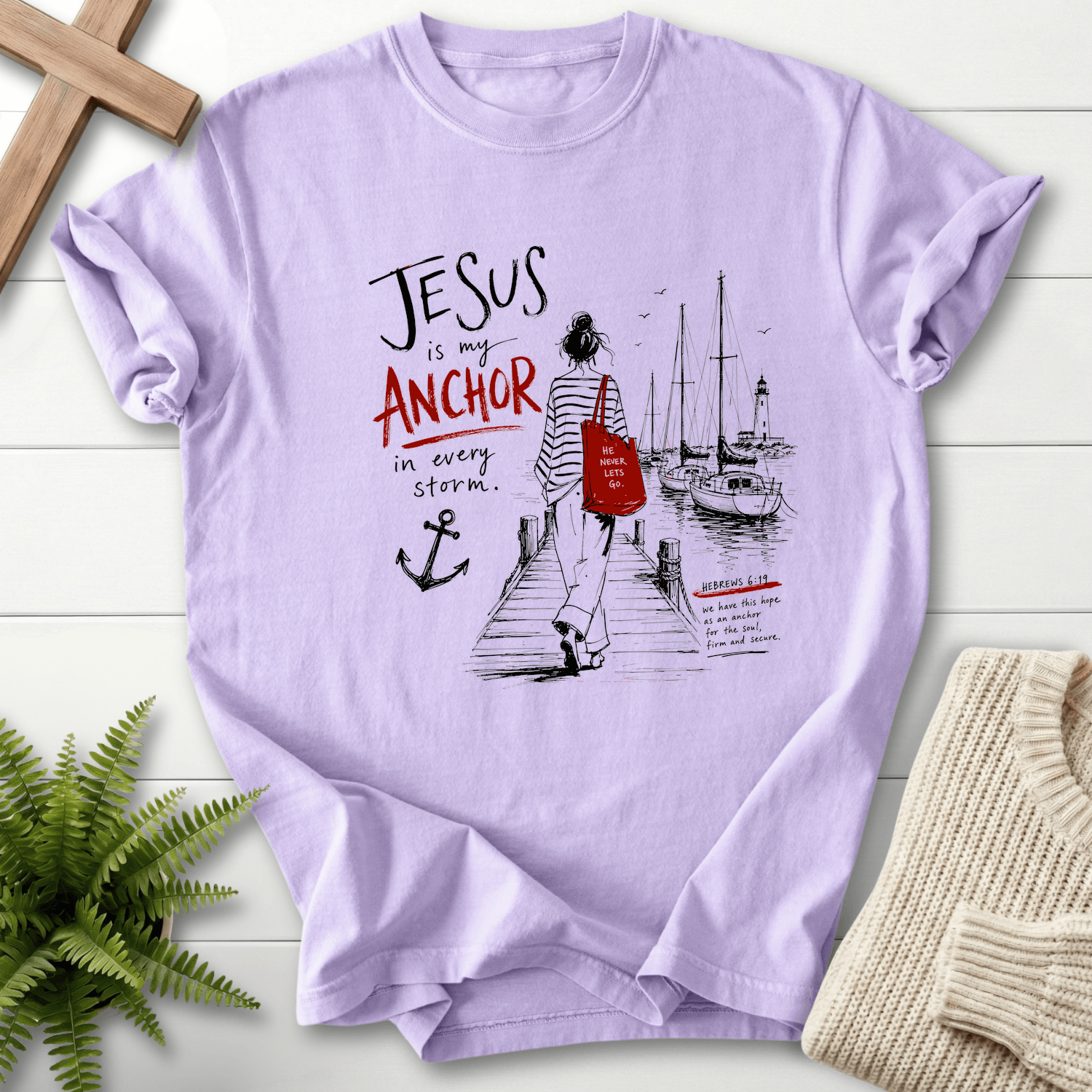 Jesus is my Anchor Hebrew 6:19 T-Shirt in Orchid | She Wears Faith