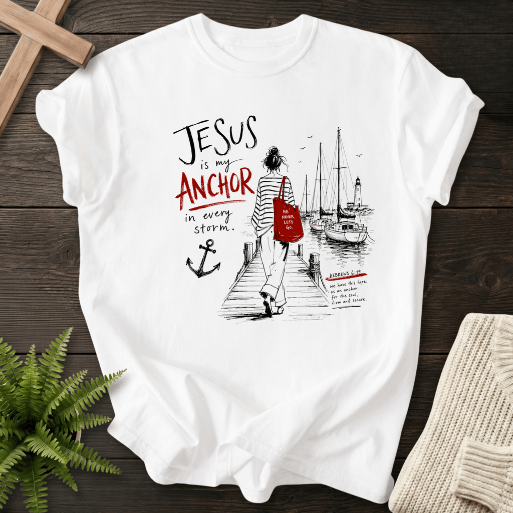 Jesus is my Anchor Hebrew 6:19 T-Shirt in White | She Wears Faith