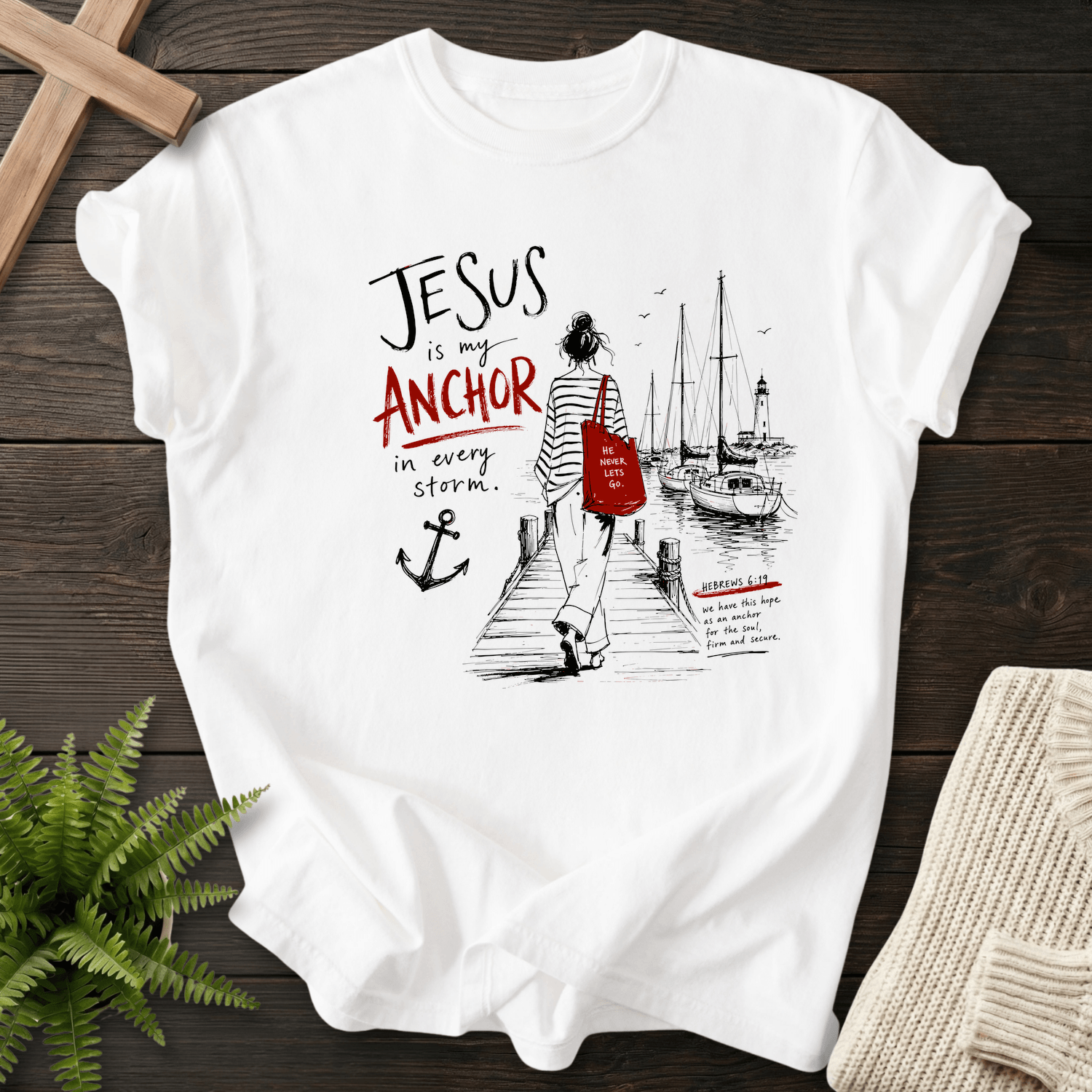 Jesus is my Anchor Hebrew 6:19 T-Shirt in White | She Wears Faith