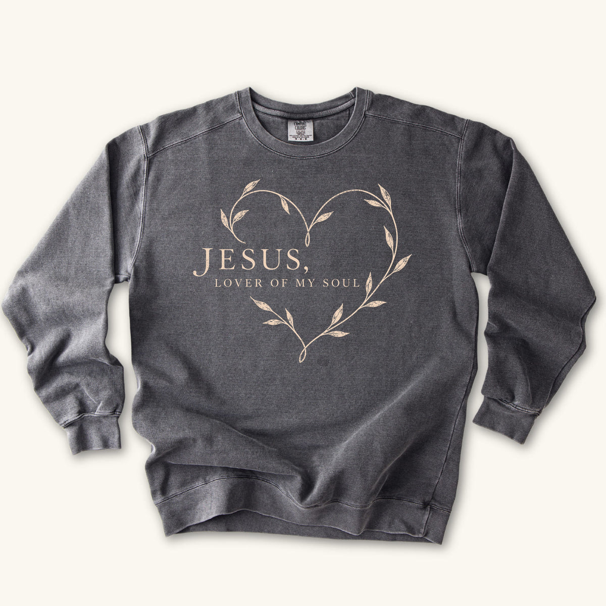 Pepper Jesus Lover of My Soul sweatshirt flat lay mockup, Christian apparel for women