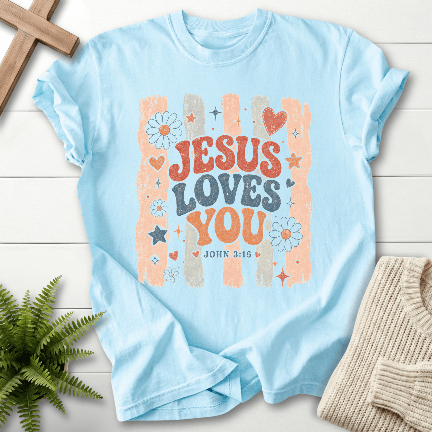 Jesus Loves You T-Shirt in Chambray | She Wears Faith
