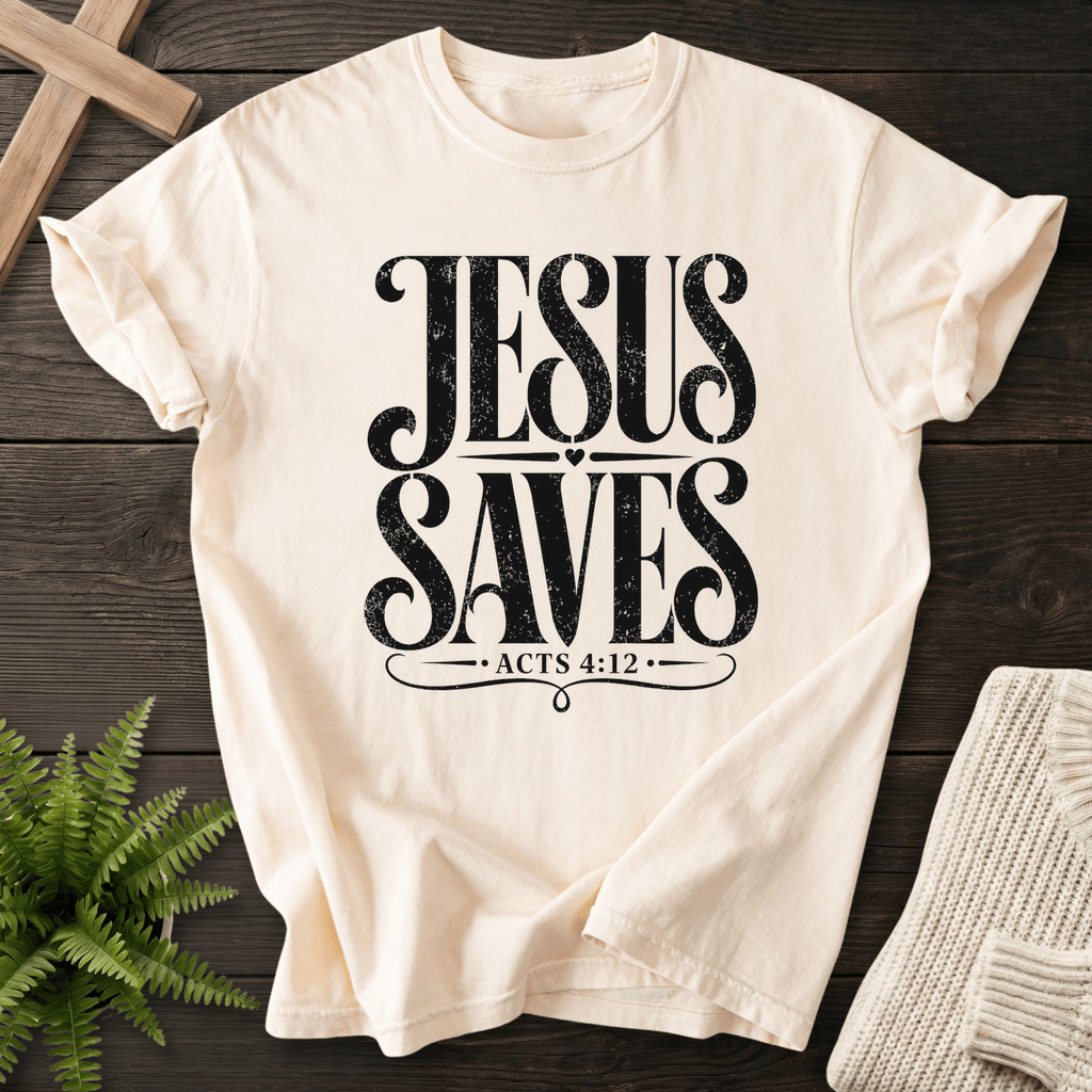 Jesus Saves Acts 4:12 T-Shirt in Ivory | She Wears Faith