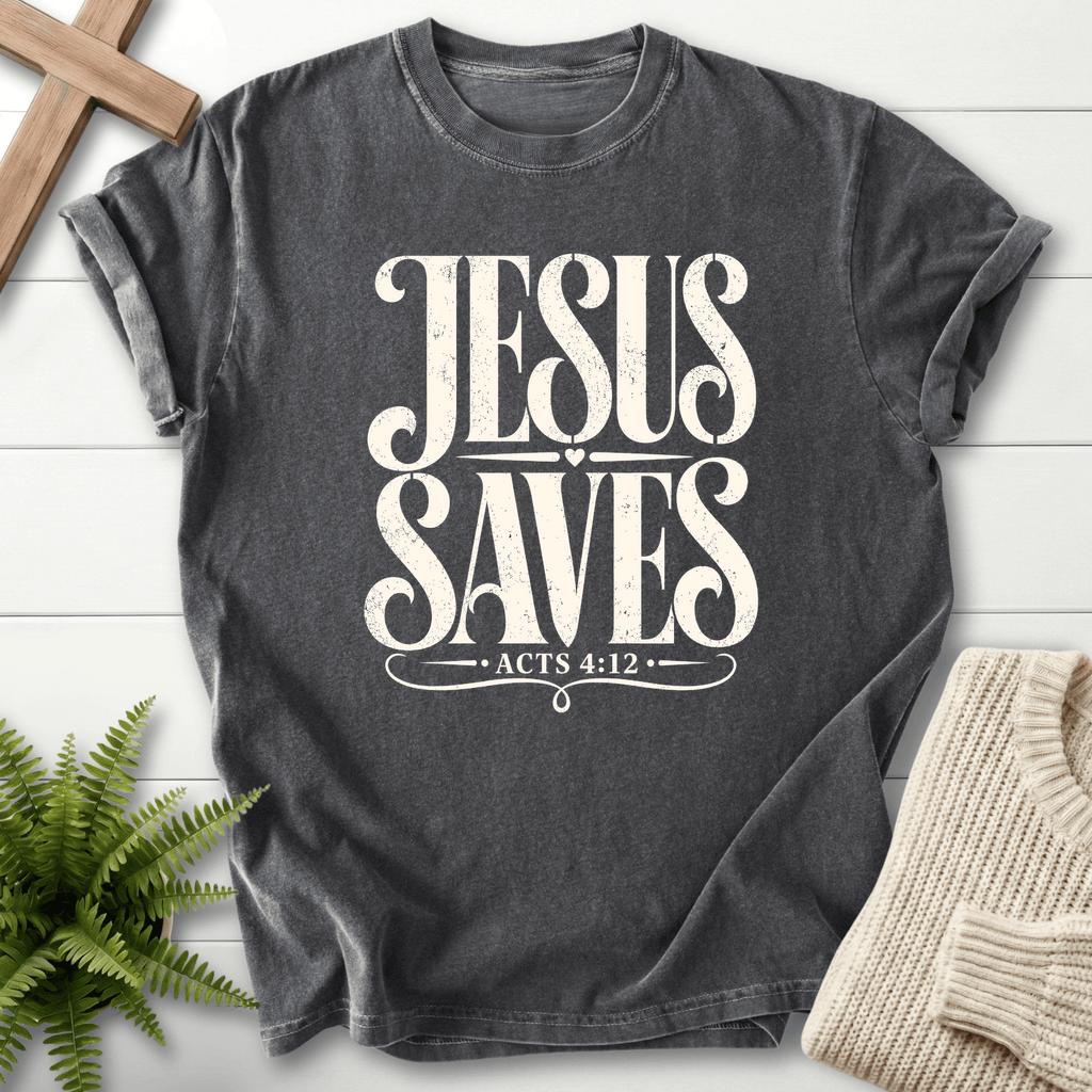 Jesus Saves Acts 4:12 T-Shirt in Pepper | She Wears Faith