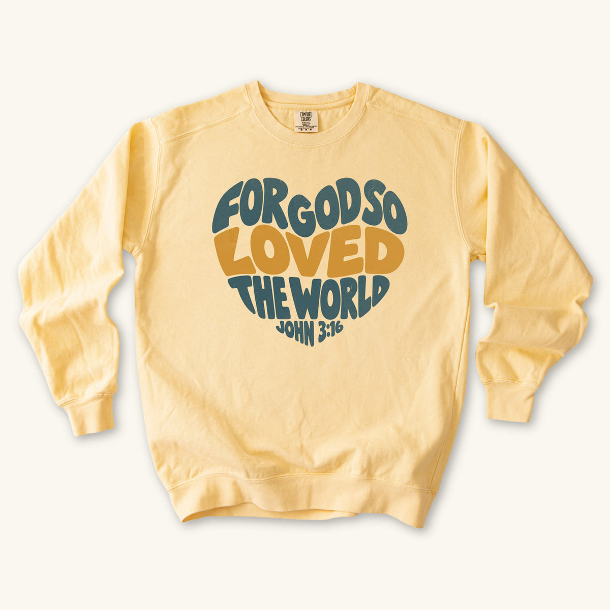 Butter John 3 16 Love Heart sweatshirt flat lay mockup, John 3:16 Christian apparel for women