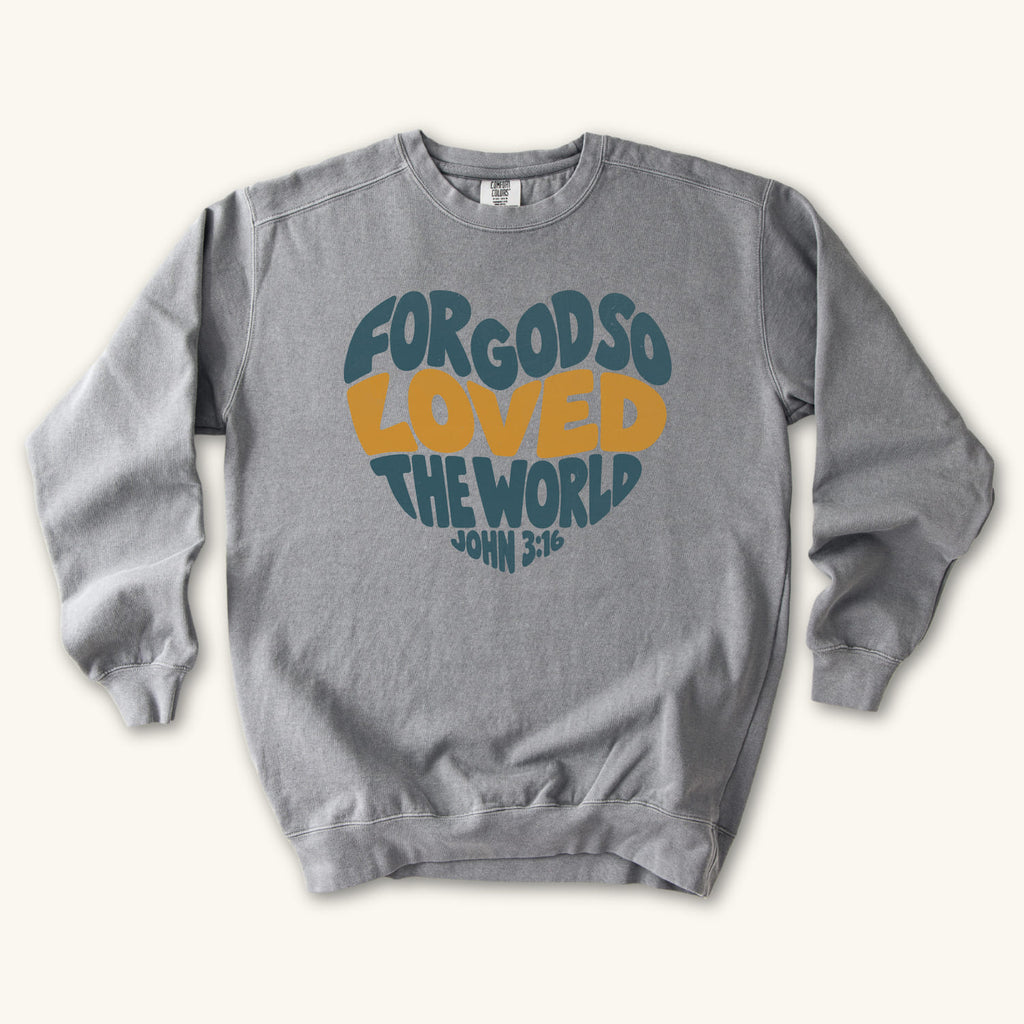 Grey John 3 16 Love Heart sweatshirt flat lay mockup, John 3:16 Christian apparel for women