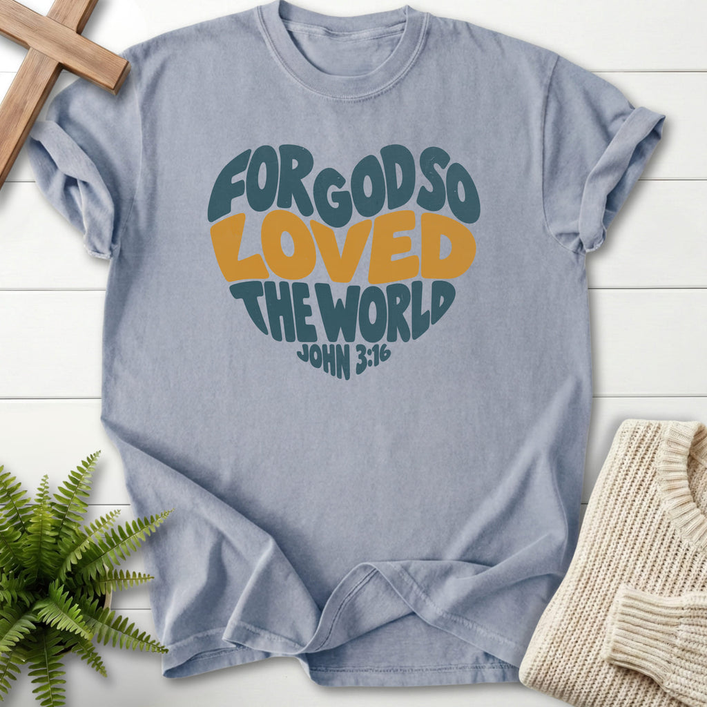 Granite John 3 16 Love Heart T-shirt flat lay mockup, John 3:16 Christian apparel for women