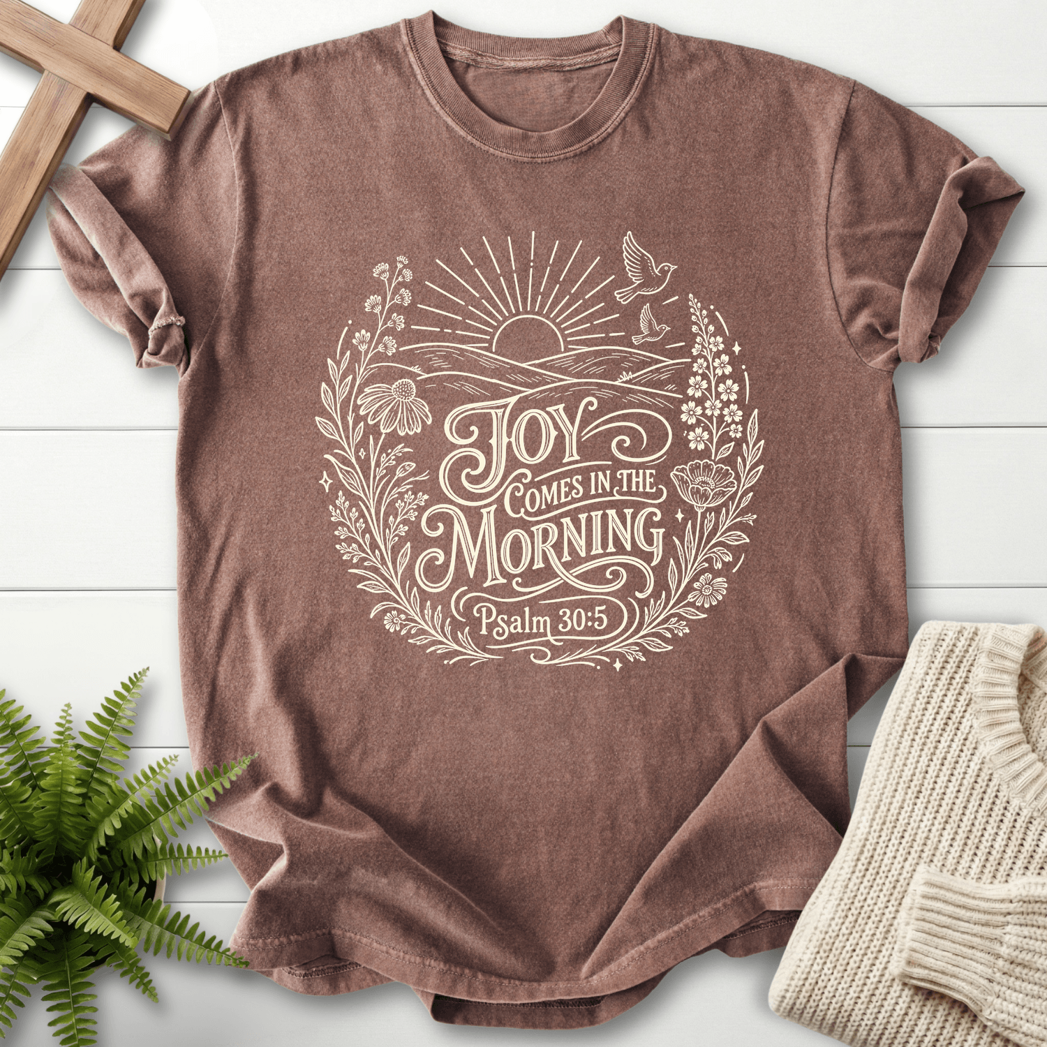 Joy Come In The Morning Wildflower T-Shirt in Espresso | She Wears Faith