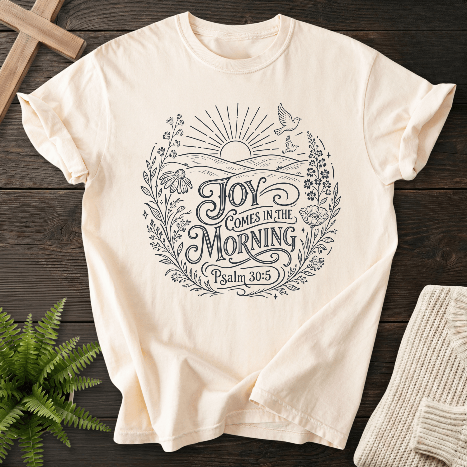 Joy Come In The Morning Wildflower T-Shirt in Ivory | She Wears Faith