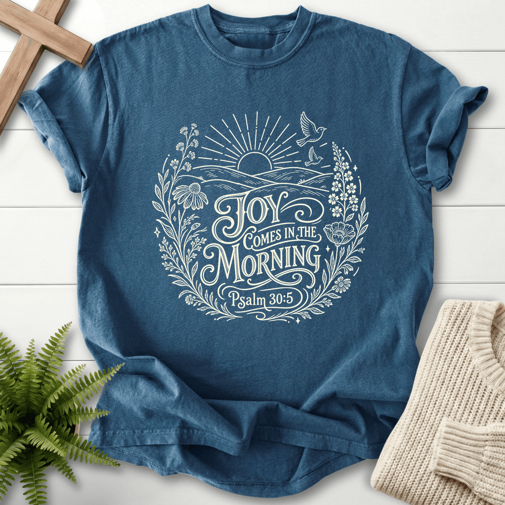 Joy Come In The Morning Wildflower T-Shirt in Midnight | She Wears Faith