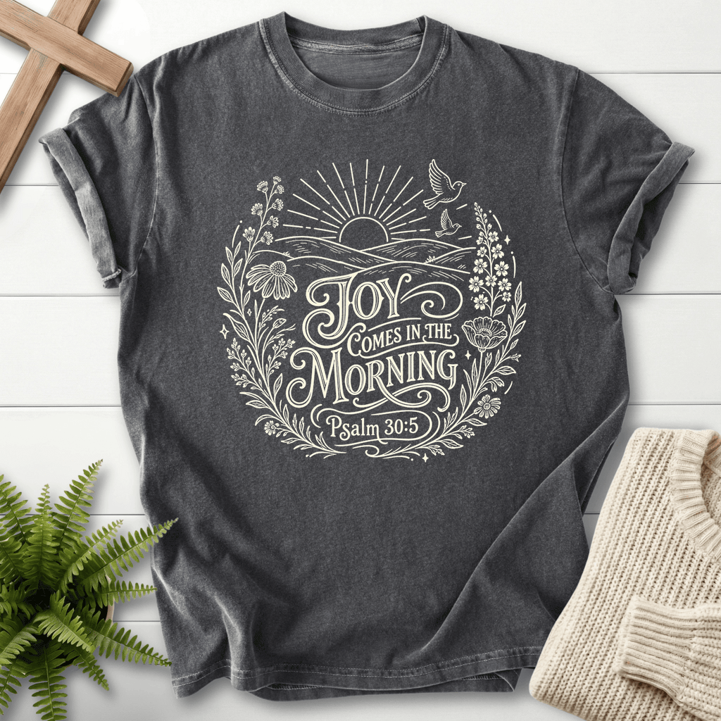 Joy Come In The Morning Wildflower T-Shirt in Pepper | She Wears Faith