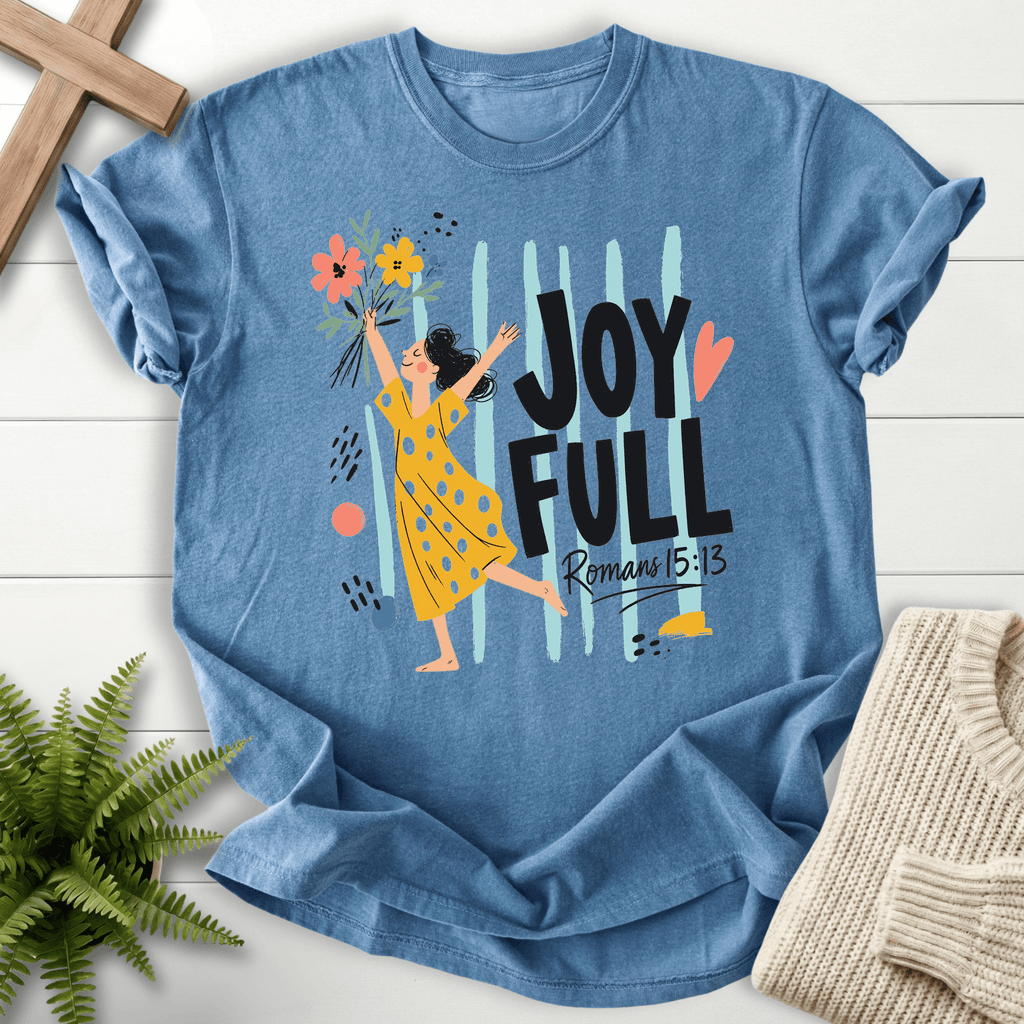 Joyfull In Hope Romans 15 13 T-Shirt in Blue Jean | She Wears Faith