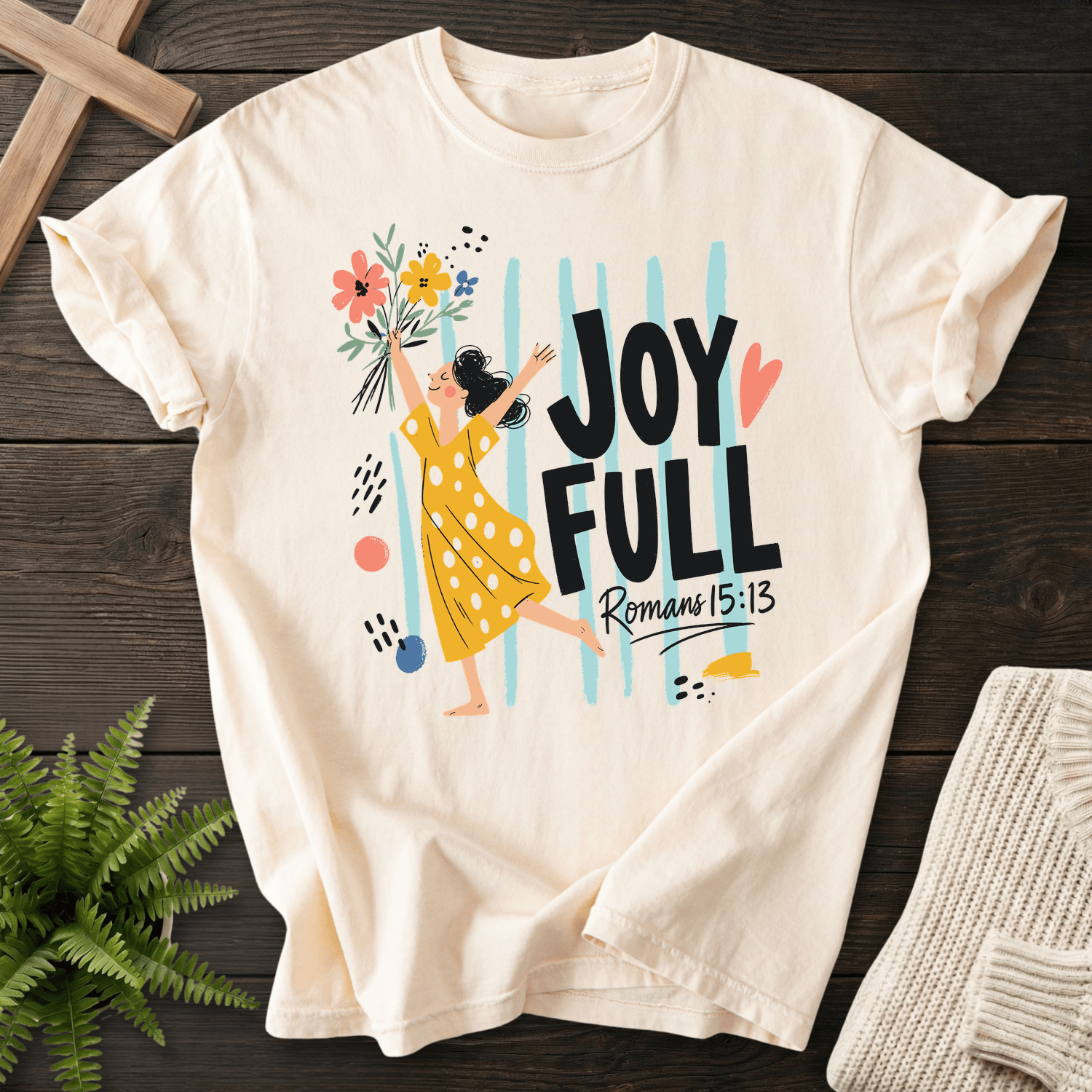 Joyfull In Hope Romans 15 13 T-Shirt in Ivory | She Wears Faith