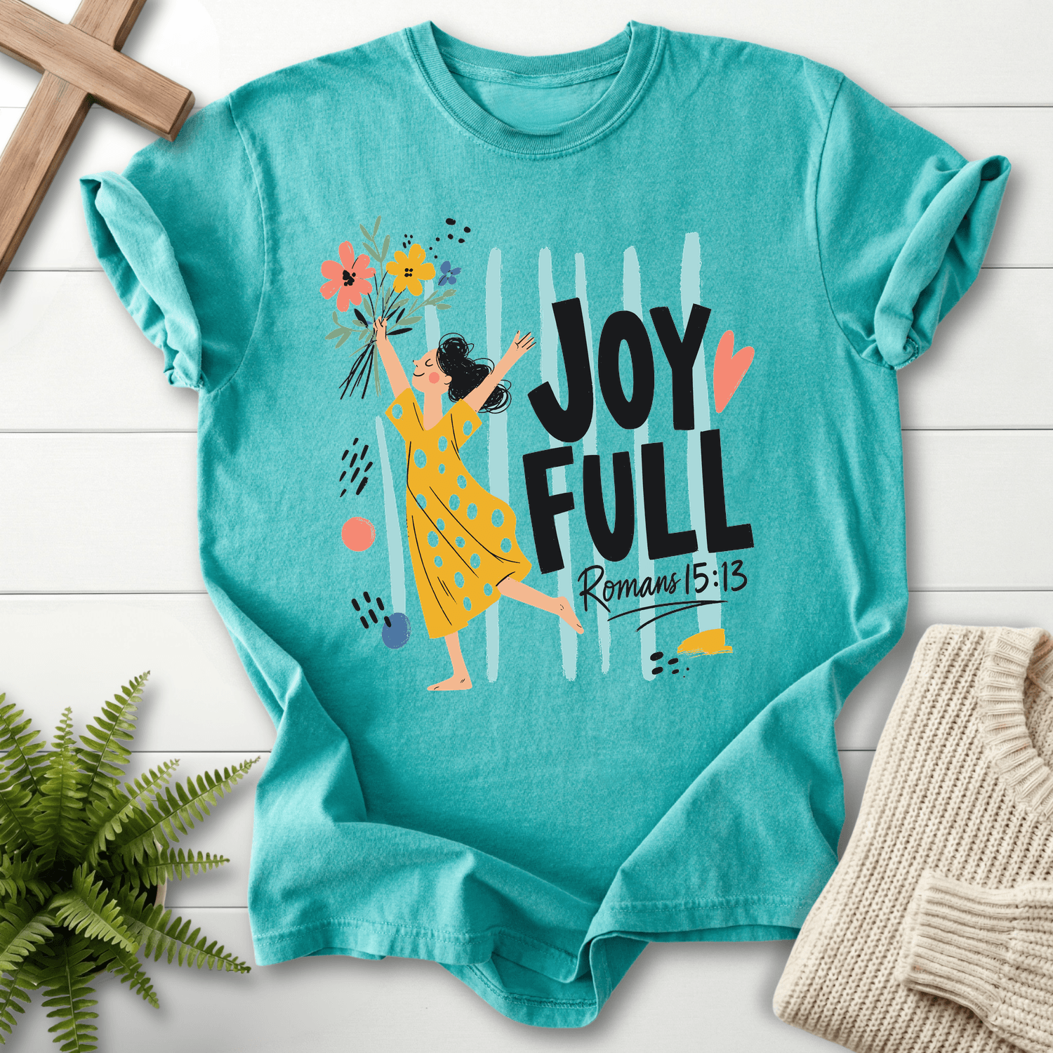 Joyfull In Hope Romans 15 13 T-Shirt in Seafoam | She Wears Faith