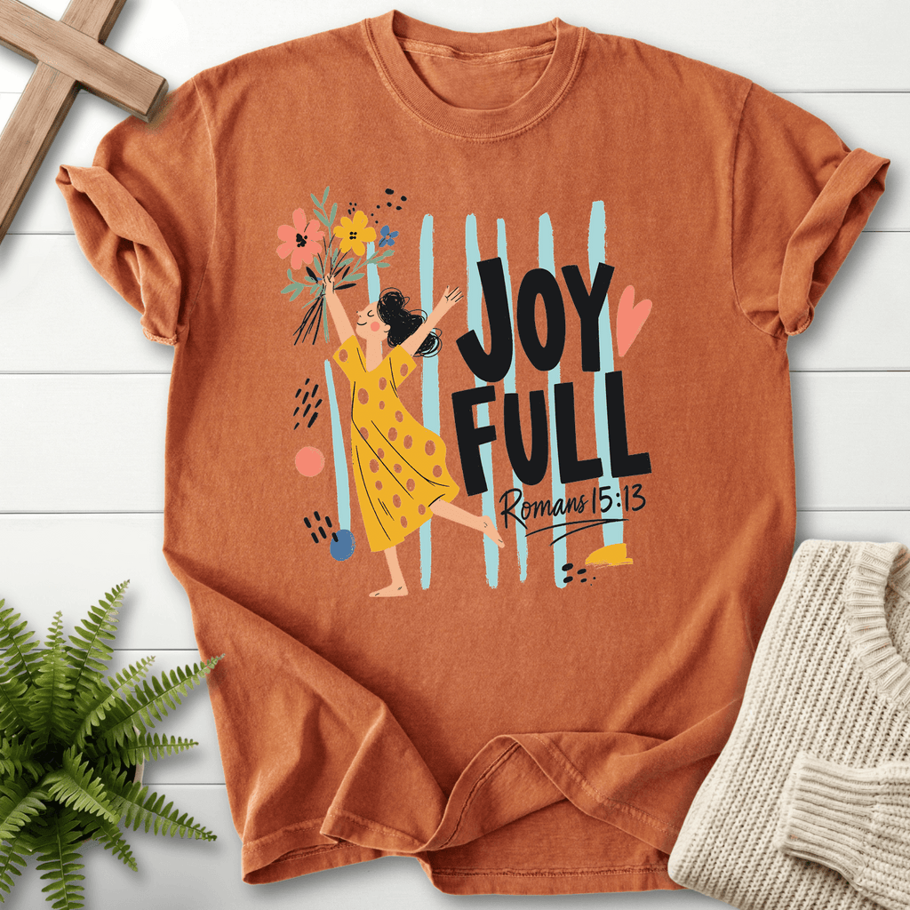 Joyfull In Hope Romans 15 13 T-Shirt in Yam | She Wears Faith