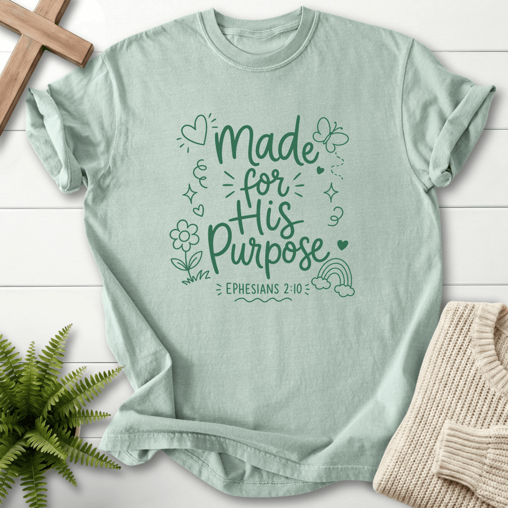 Made for His Purpose Ephesians 2:10 T-Shirt in Bay | She Wears Faith