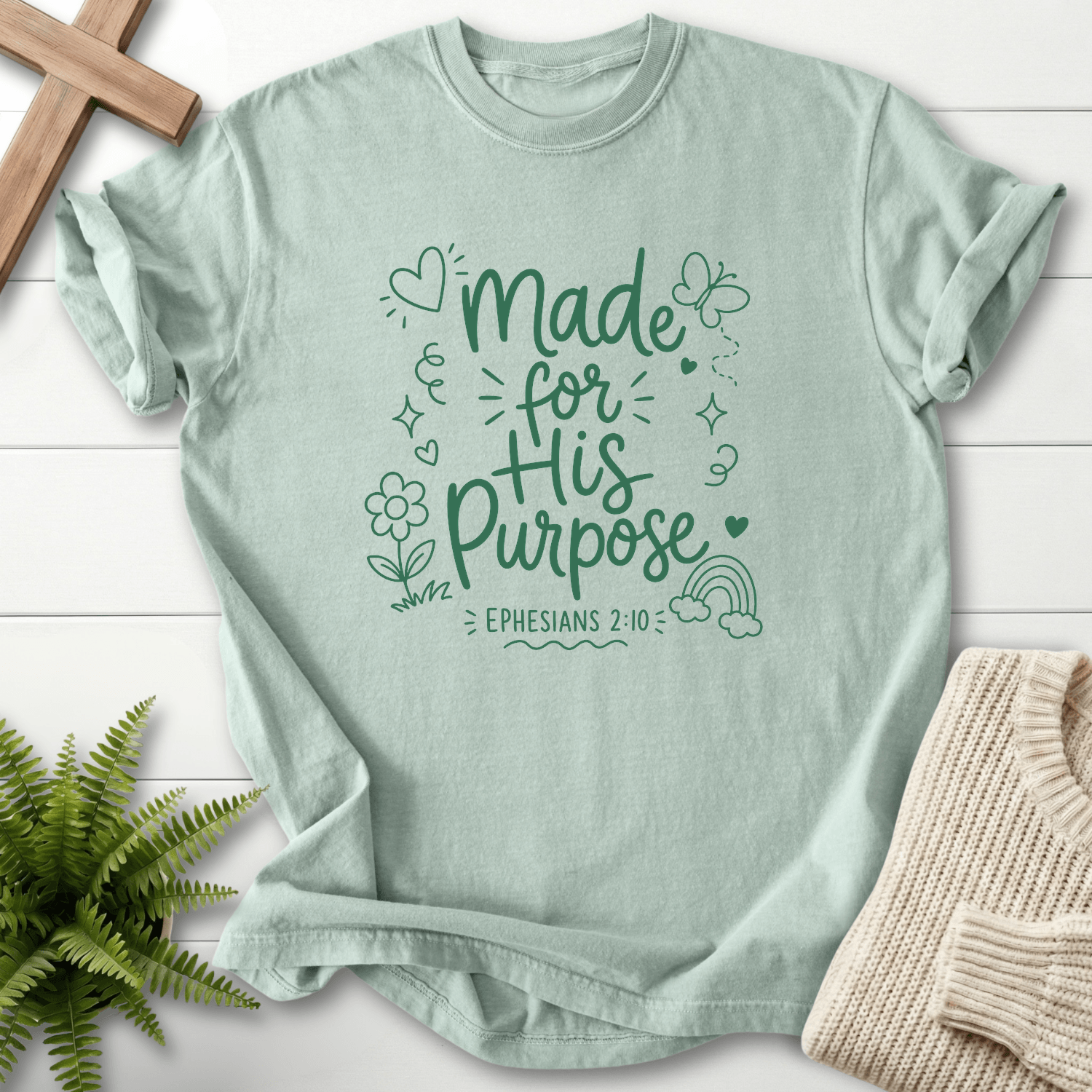 Made for His Purpose Ephesians 2:10 T-Shirt in Bay | She Wears Faith