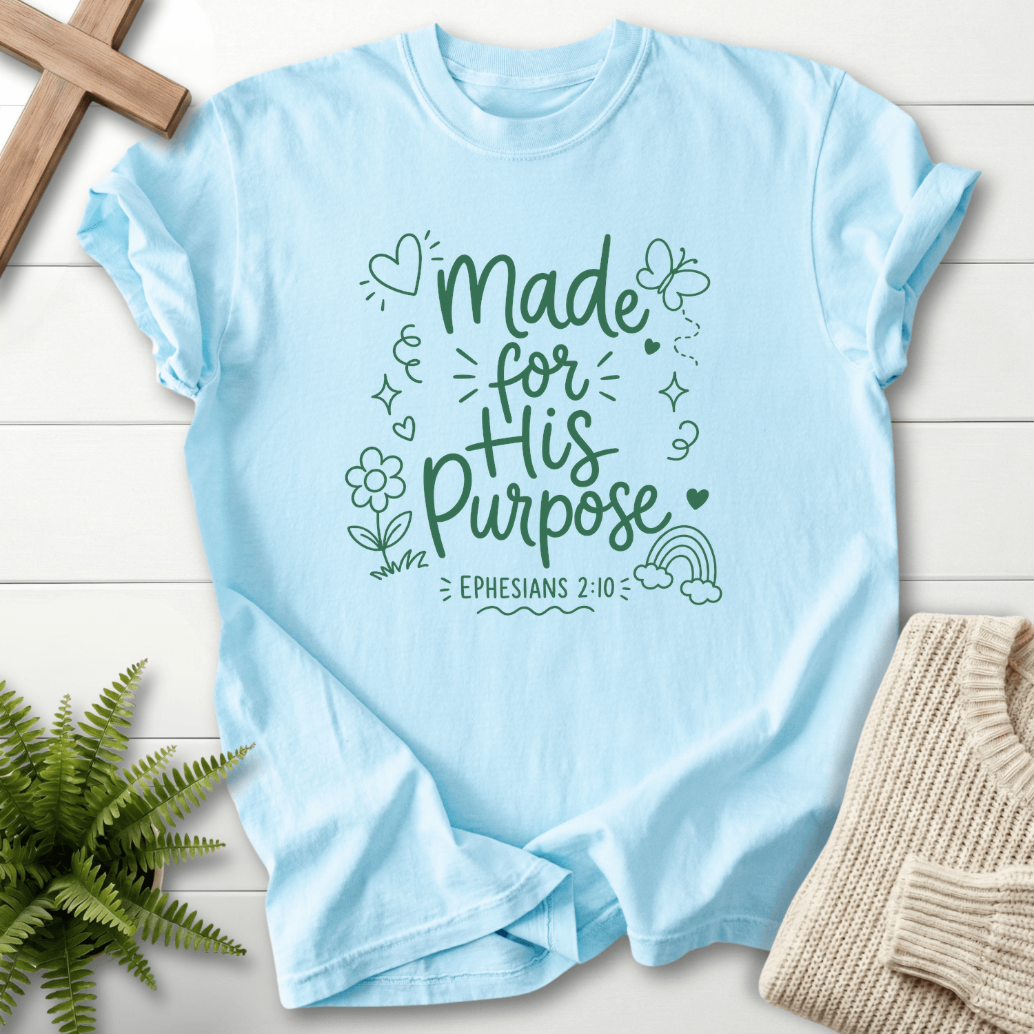 Made for His Purpose Ephesians 2:10 T-Shirt in Chambray | She Wears Faith
