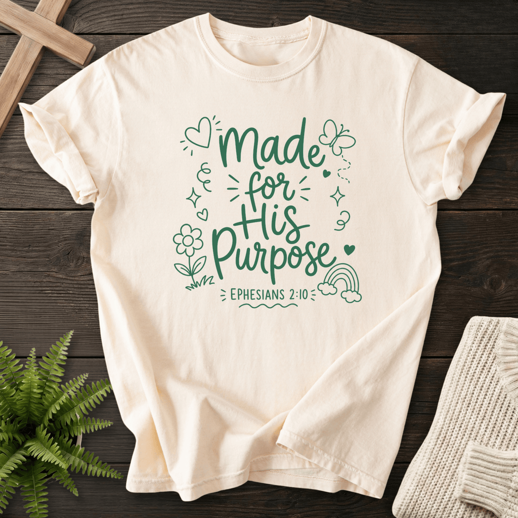 Made for His Purpose Ephesians 2:10 T-Shirt in Ivory | She Wears Faith