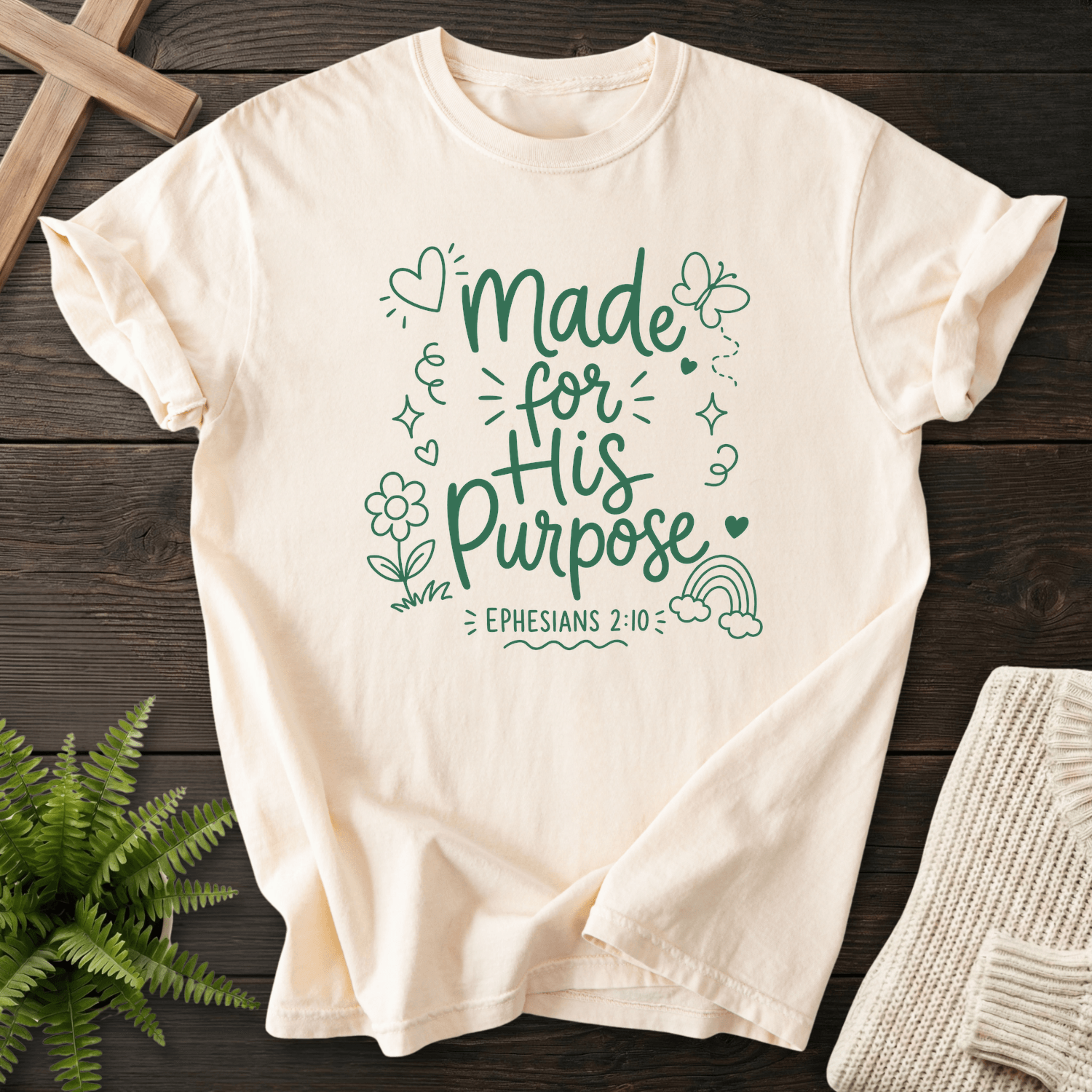 Made for His Purpose Ephesians 2:10 T-Shirt in Ivory | She Wears Faith