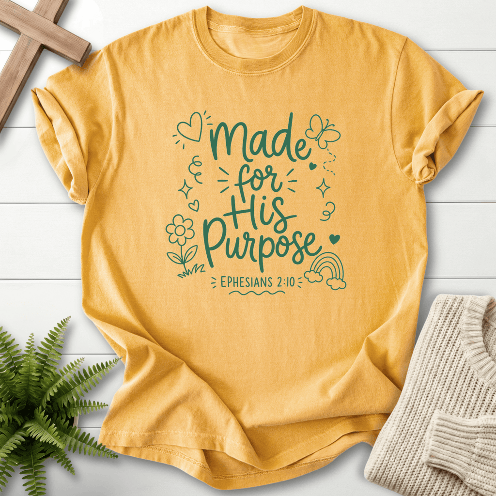 Made for His Purpose Ephesians 2:10 T-Shirt in Mustard | She Wears Faith