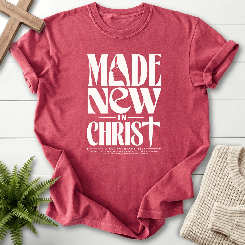 Made New in Christ Dark Graphic T-Shirt in Crimson | She Wears Faith