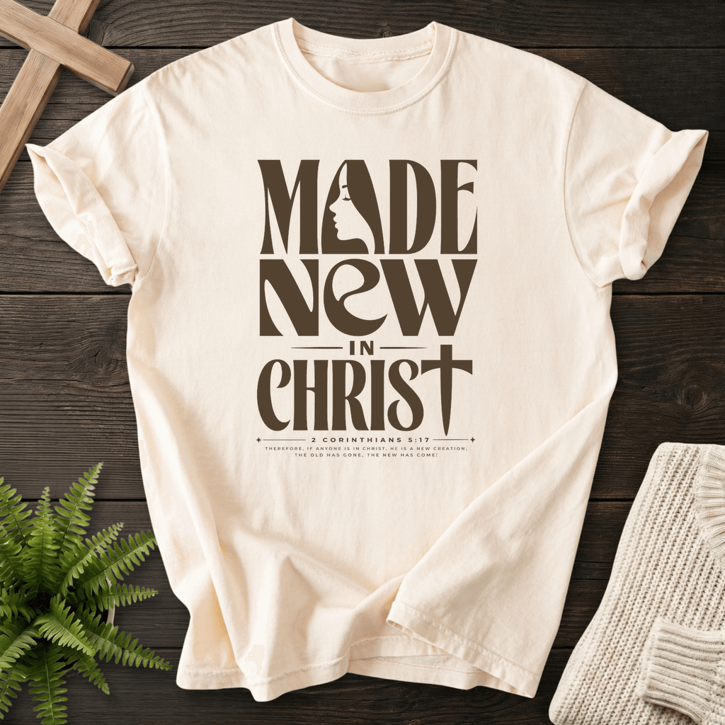 Made New in Christ Dark Graphic T-Shirt in Ivory | She Wears Faith