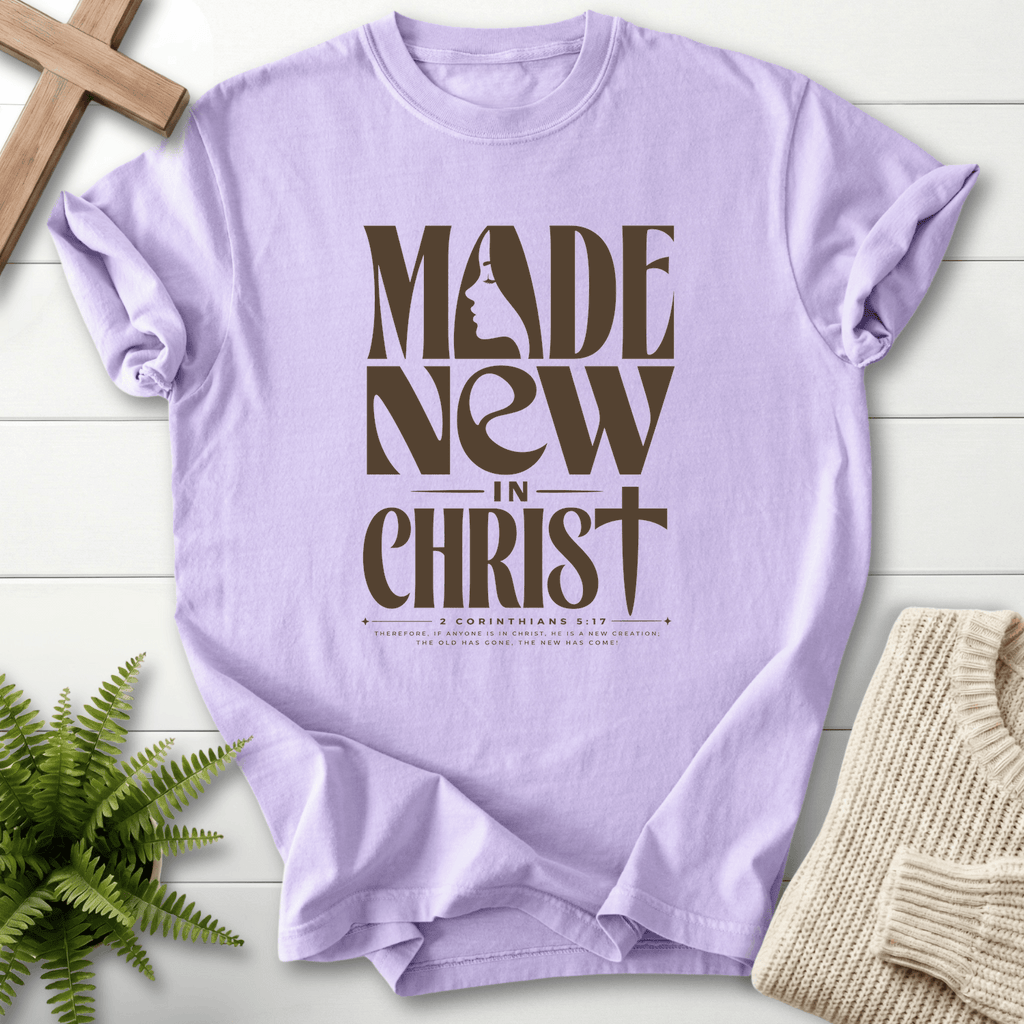 Made New in Christ Dark Graphic T-Shirt in Orchid | She Wears Faith