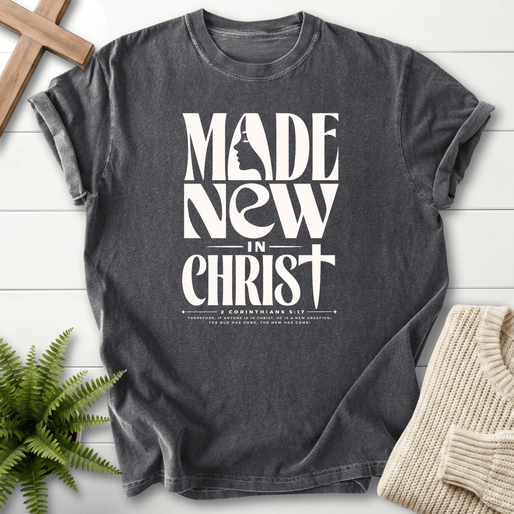Made New in Christ Dark Graphic T-Shirt in Pepper | She Wears Faith